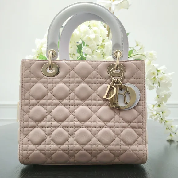 CHRISTIAN DIOR Lambskin Cannage Medium Tri-Color Lady Dior in Rose Pale - Picture 7 of 8